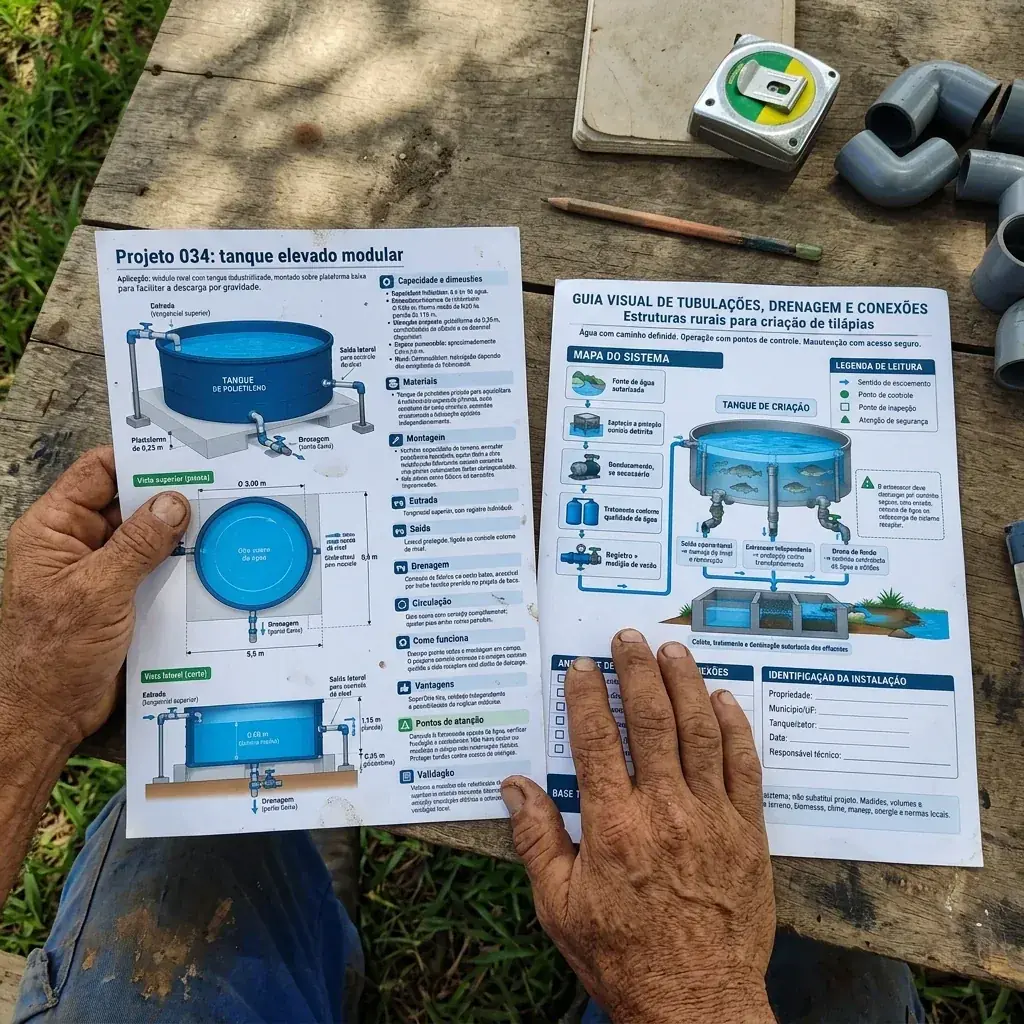 Cena ilustrativa de consulta ao manual impresso em uma pequena propriedade — 6